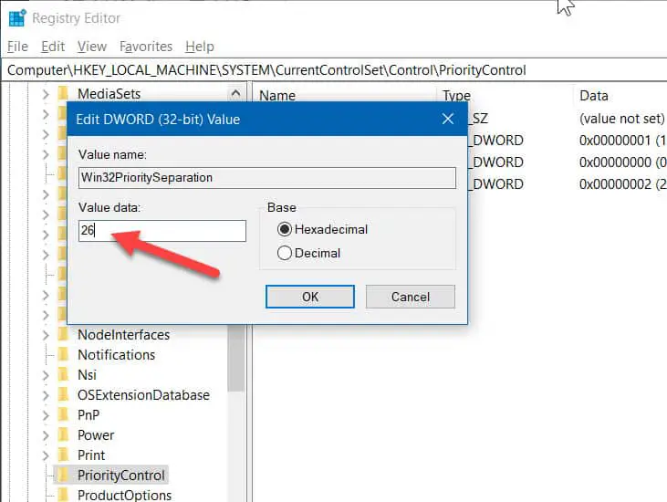 Set CPU priority on Windows 10 for foreground apps - Registry