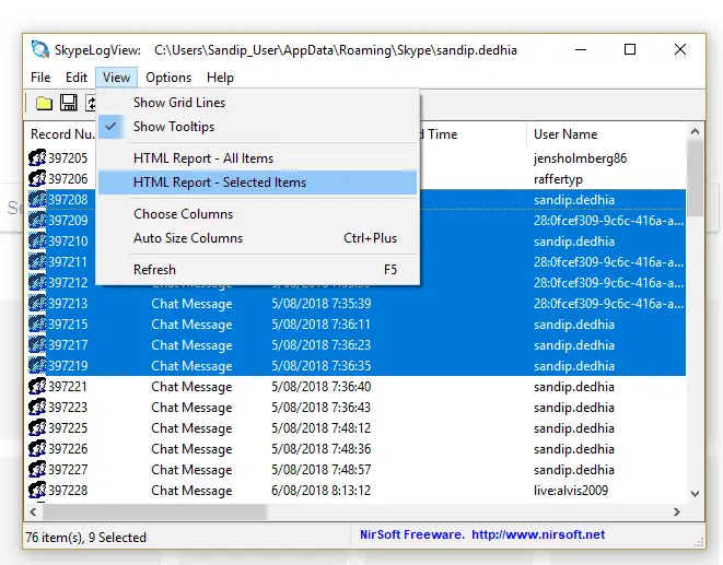 Export chat history skype 8.36