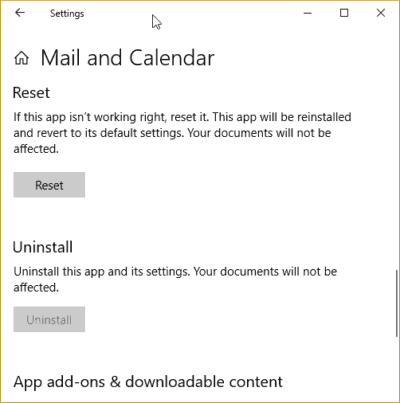 Uninstall Button Disabled Mail App Settings