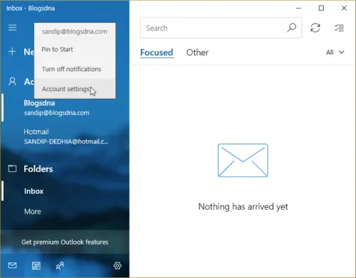 Windows Mail App Account Settings