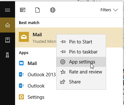 Windows Mail App Settings
