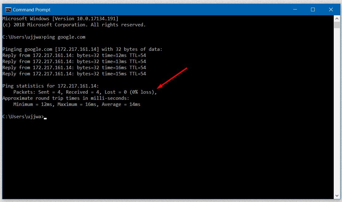 command prompt ping test