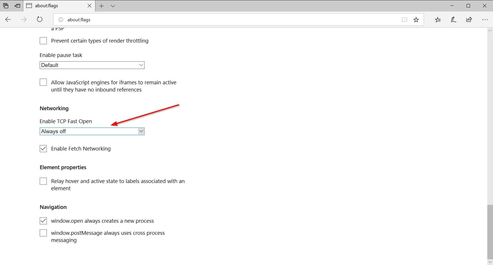 Disable TCP Fast Open