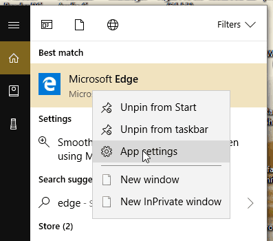 Microsoft Edge - App Settings