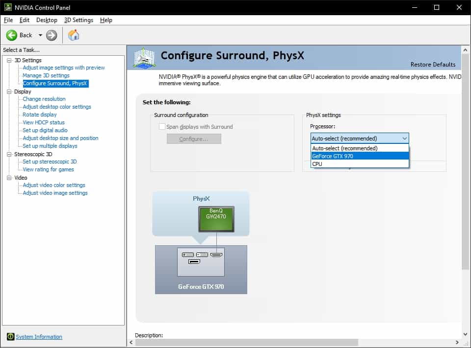 NVIDIA Control Panel PhysX