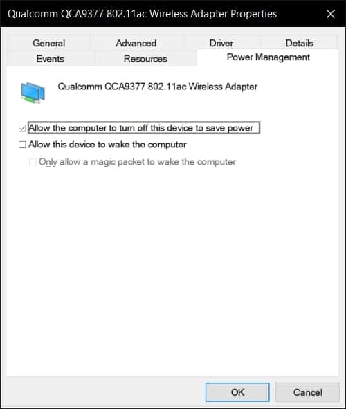 Network Adapter properties