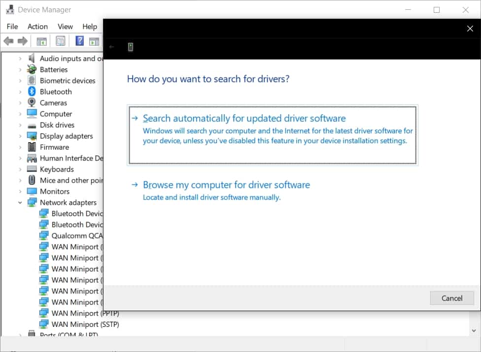 Update network adapter drivers