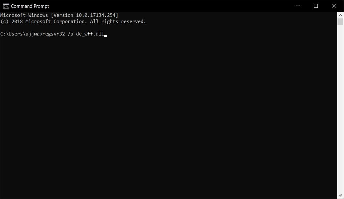re-register dc_wff.dll using command prompt