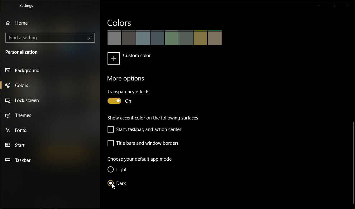 Dark Mode Windows 10 October 2018 Update Settings