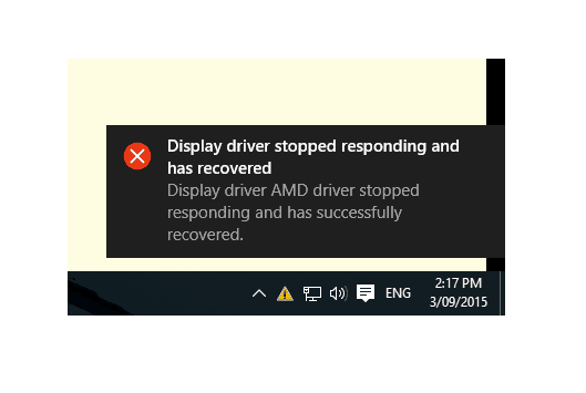 Display driver stopped responding and has recovered Windows 10 Notification