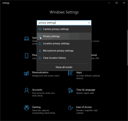 Privacy Settings Windows 10