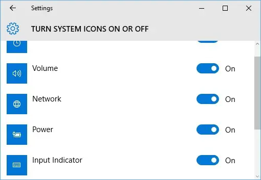 Turn System Icons on or off