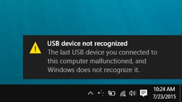 USB Device not recognized Windows 10