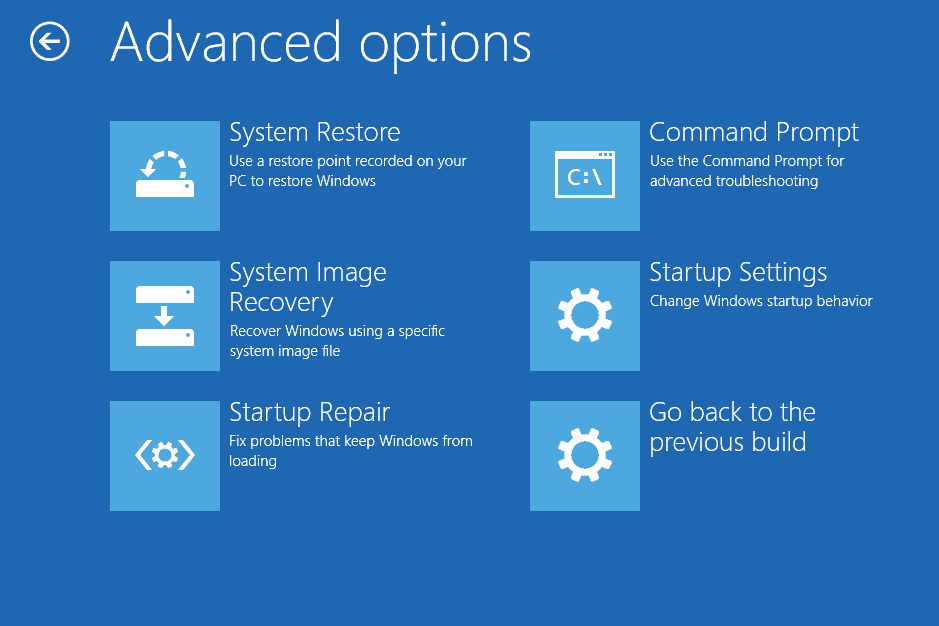 Windows 10 Advanced Options Boot Menu