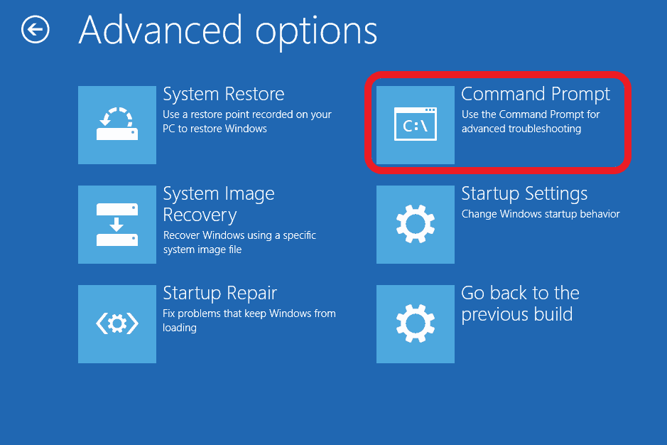 Windows 10 Advanced Options Command Prompt