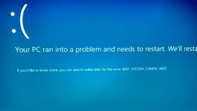Windows 10 BAD_SYSTEM_CONFIG_INFO