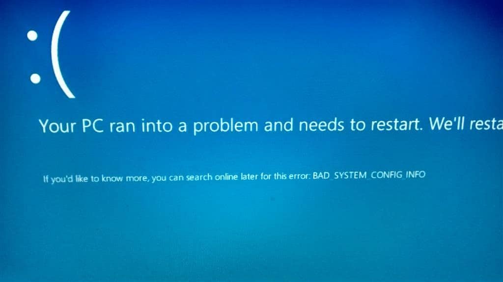 Windows 10 BAD_SYSTEM_CONFIG_INFO