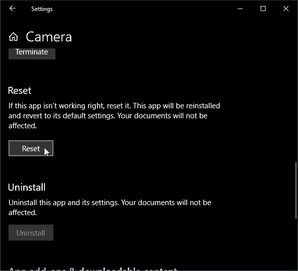 Windows 10 Camera Settings Reset