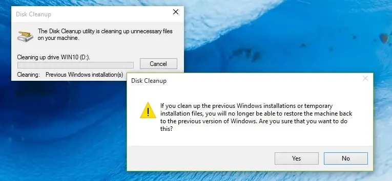 Windows 10 Disk Clean up - Delete Previous Windows Installation Files