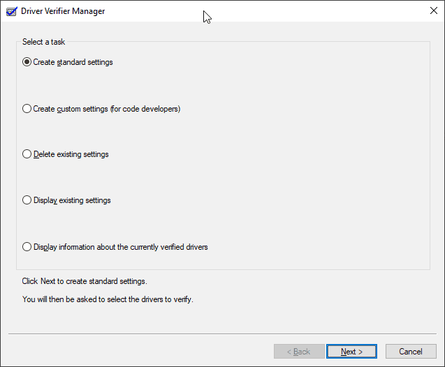 Windows 10-Driver Verifier Manager