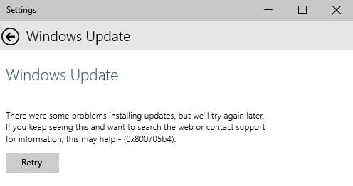Windows 10 Update Error 0x800705b4