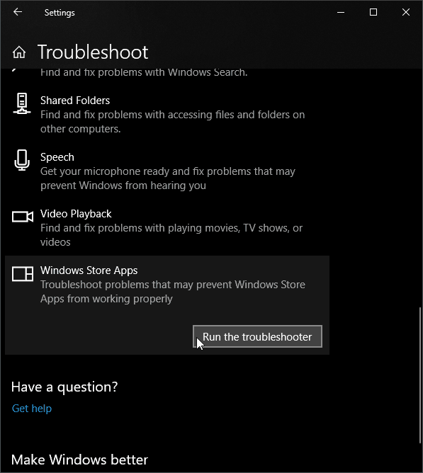 Windows App Troubleshoot-Settings