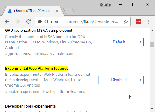 Chrome flags_#enable-experimental-web-platform-features