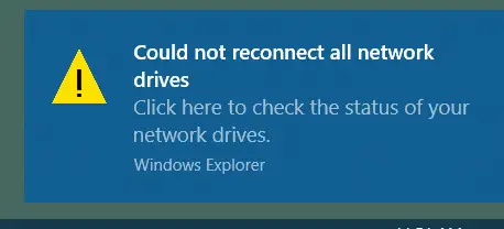 Could not reconnect all the network drives Windows 10