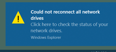 Could not reconnect all the network drives Windows 10