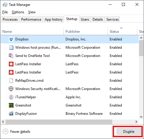 Disable Startup Items-Task Manager