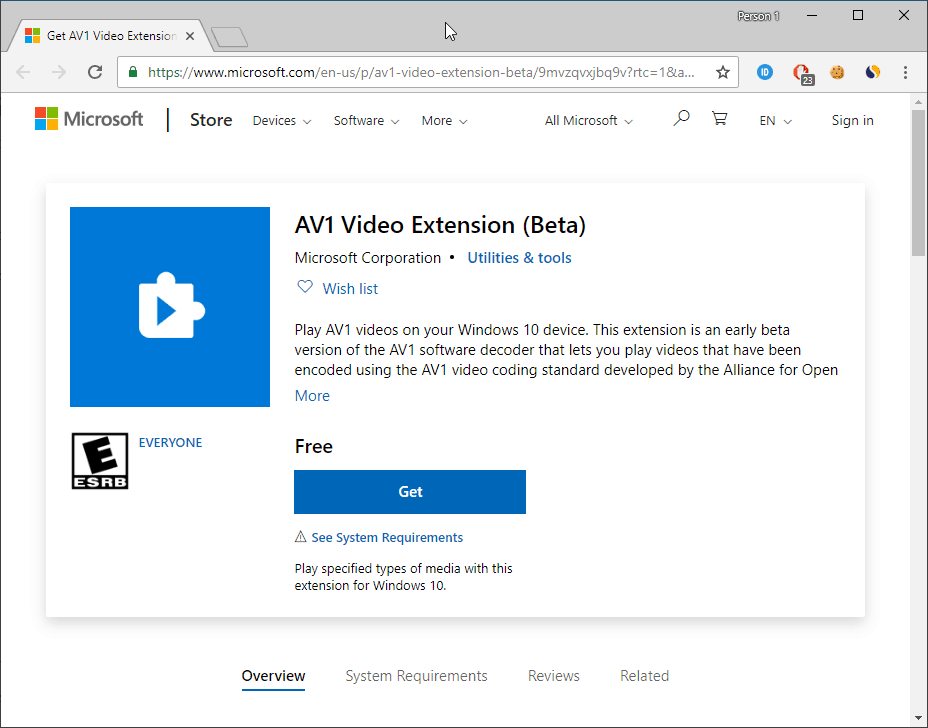 Get AV1 Video Extension (Beta) - Microsoft Store