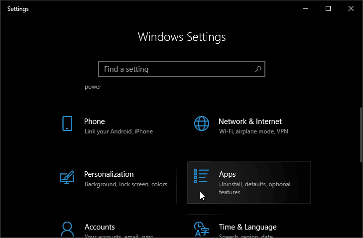 Windows Settings - Apps