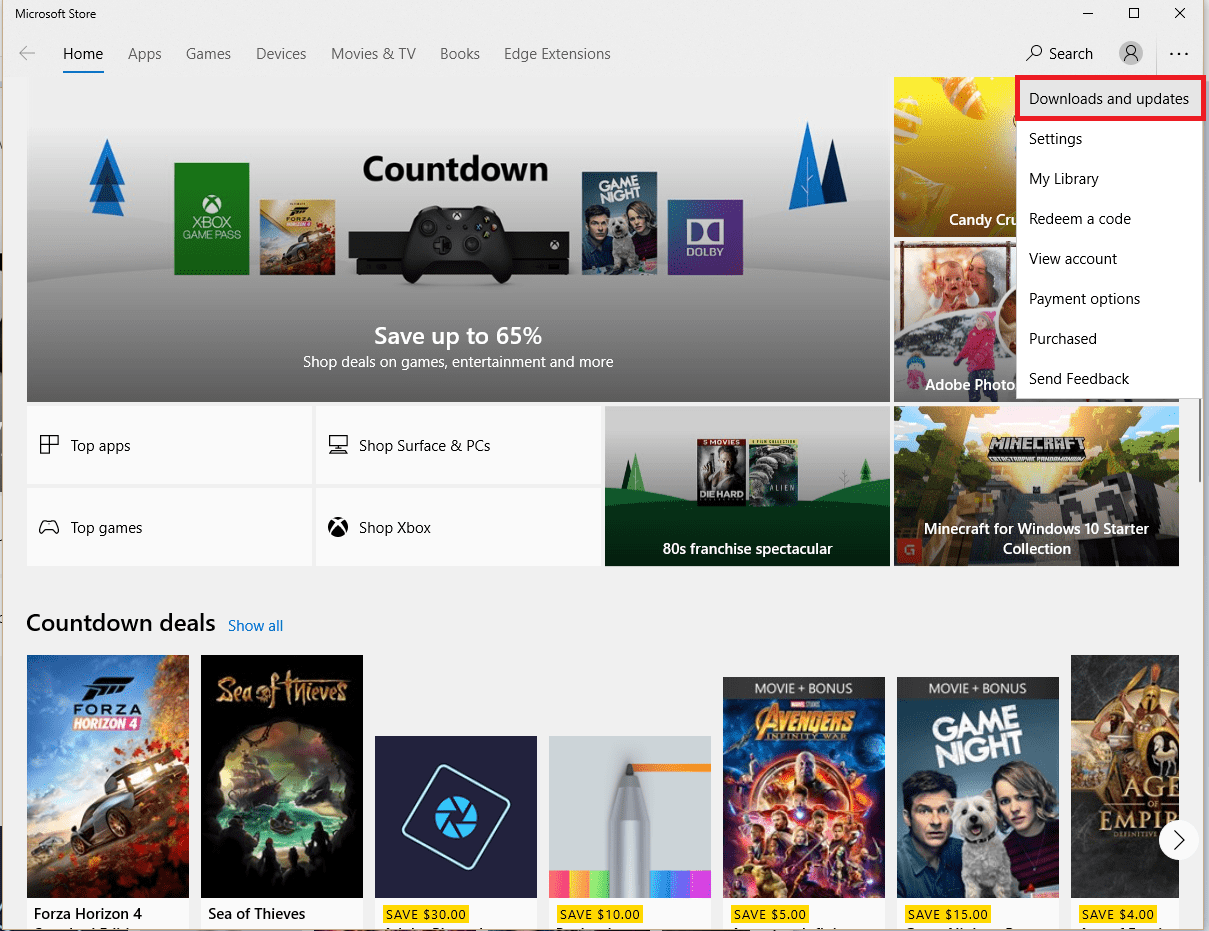 Microsoft store menu