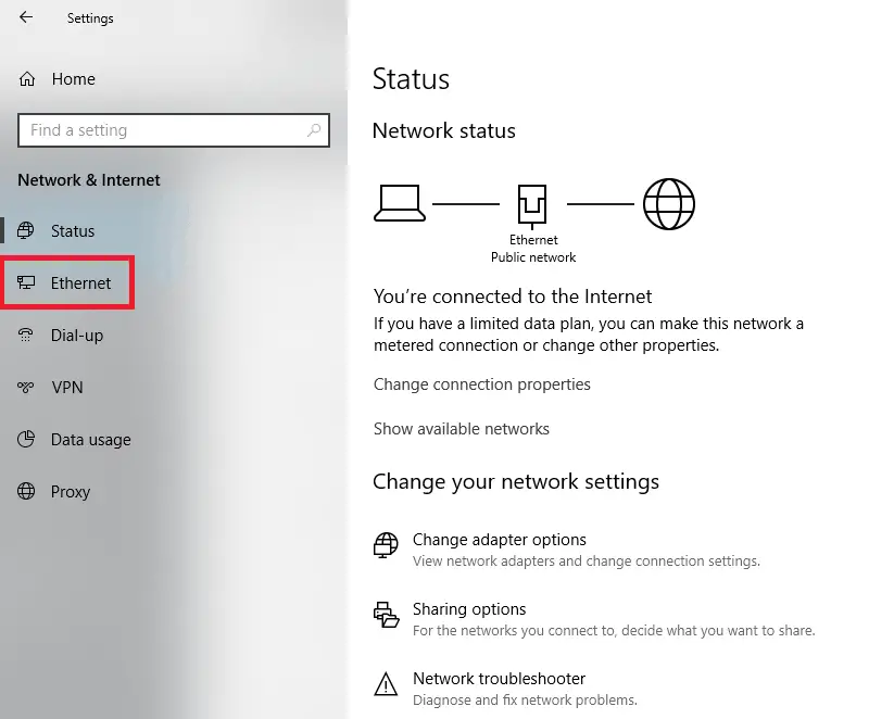 Network and Internet settings