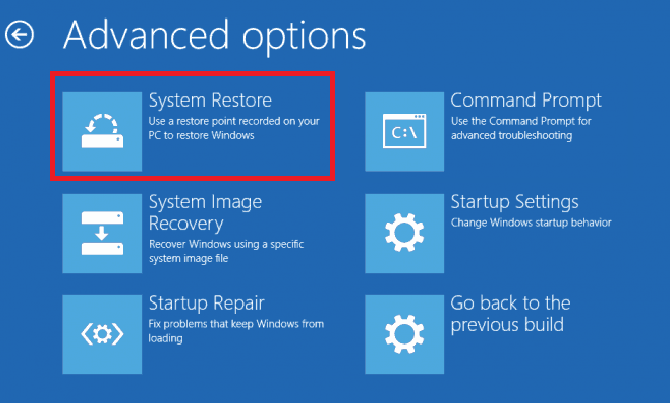 System restore option in WinRE