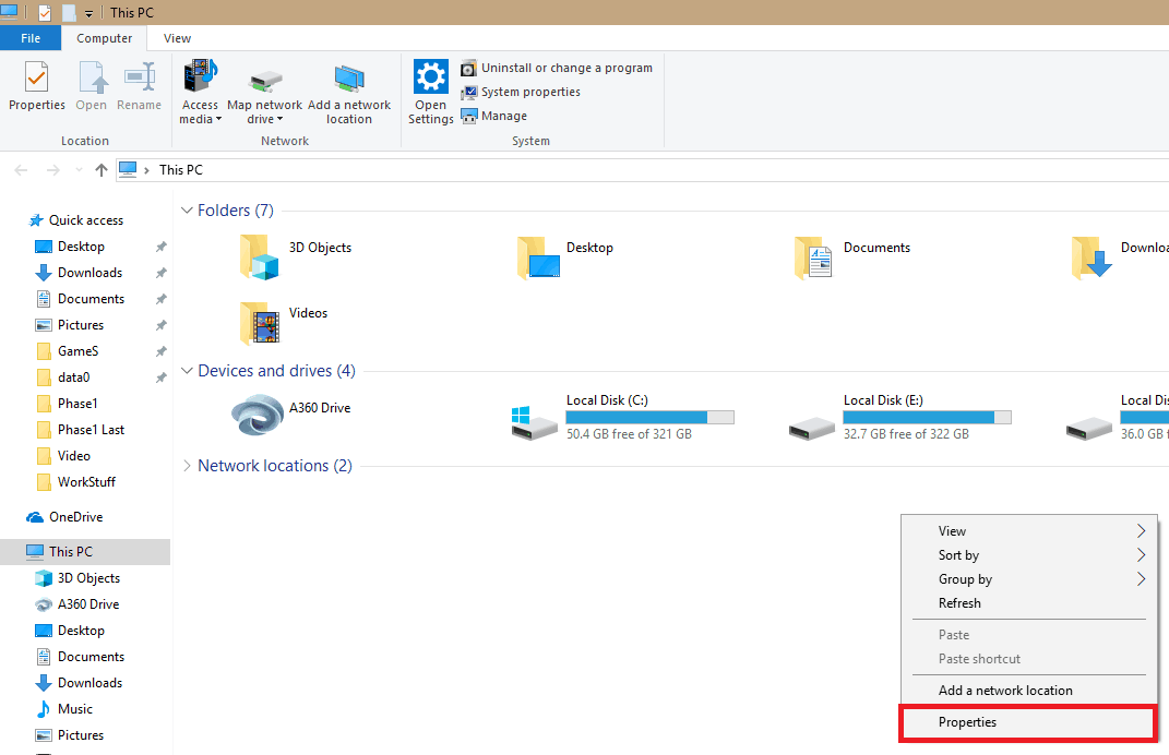 This PC (Properties option)