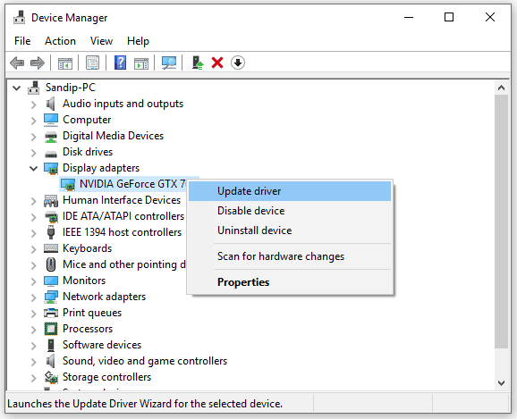 Update Driver for Nvidia Display Adaptor