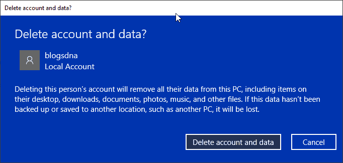 Windows 10 Delete Account and Data