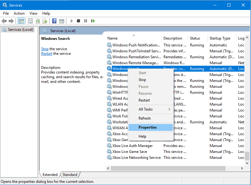 Windows Search Service Properties