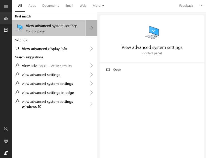 View Advanced System Settings