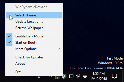 WinDynamicDesktop System Tray Menu