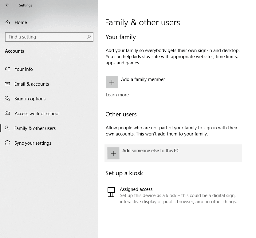 Windows 10 Accounts Setting