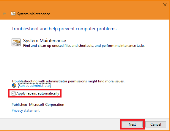 Apply repairs automatically option in system maintenance