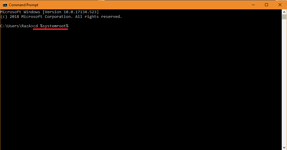 Command prompt (cd systemroot command)