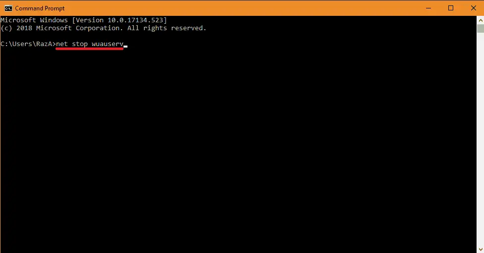 Command prompt (net stop wuauserv command)