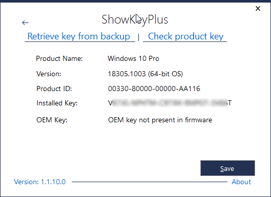 Find Windows 10 Product Key - ShowKeyPlus
