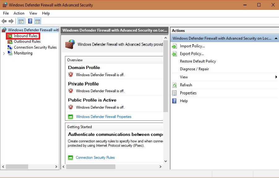 Inbound rules in firewall