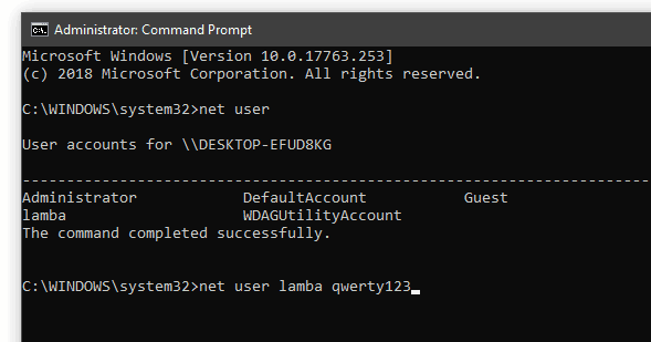 Net User Command to Change Password