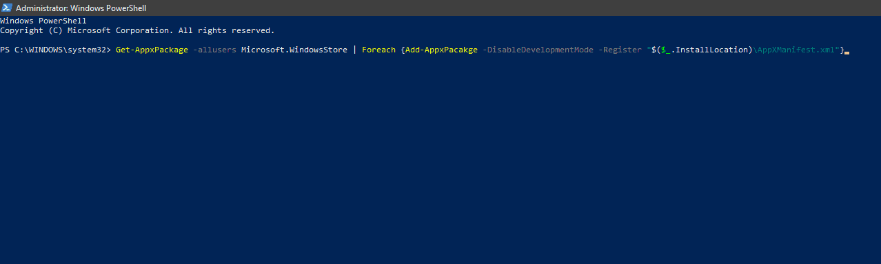 Reinstall Microsoft Store Powershell