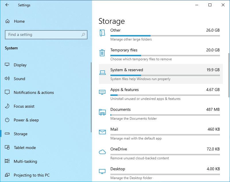 Show more categories System & Reserved